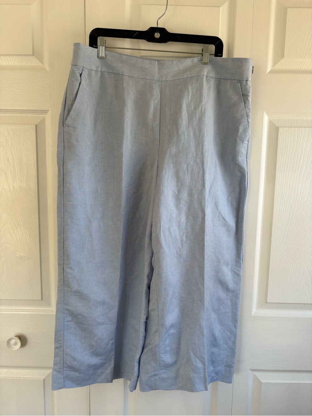 LOFT Linen Blend Wide Leg Crop Pants Light Sky Blue 16 Resort Cruise Coastal